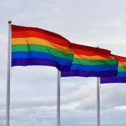 Pride flags blow in the wind